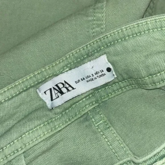 Zara Green Wide Leg High-Waist Jeans Size 2 Statement Denim - Picture 3 of 5